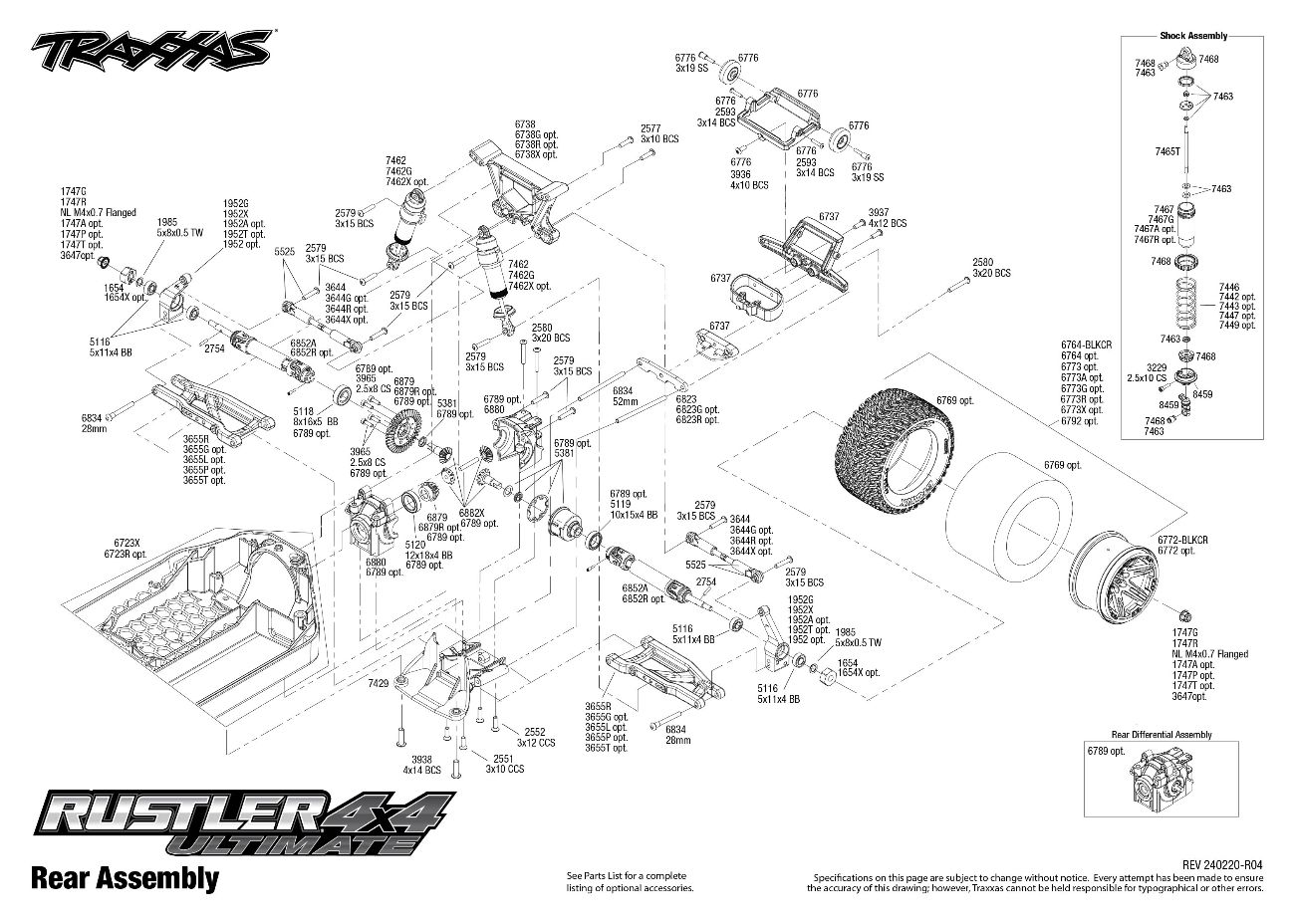 Rustler 4X4 Ultimate (67097-4) Rear Assembly Exploded View